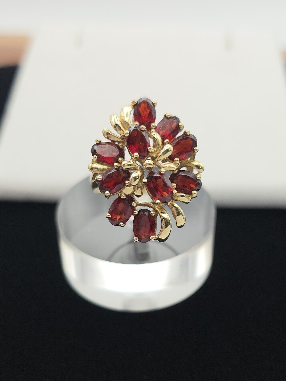 Vintage Fine Jewelry 10k Gold Garnet Spray Cluster Cocktail Statement Ring Sz 7